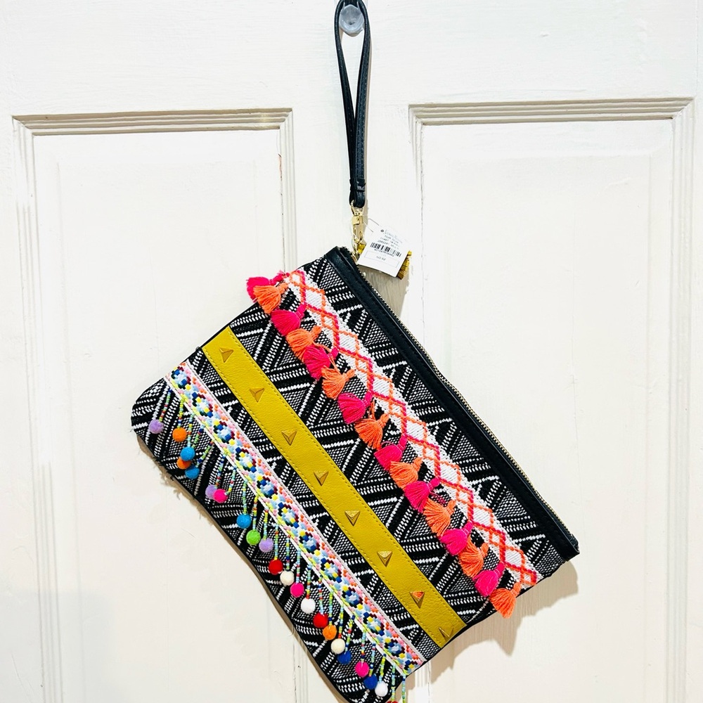 Neiman Marcus Tribal Embellished Clutch Wristlet Designer Boho Resortwear NWT